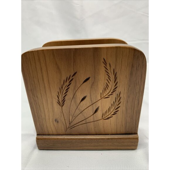 Vintage Wooden Napkin Holder Carved Wheat Design Office Letter Desk Organizer - Picture 3 of 7